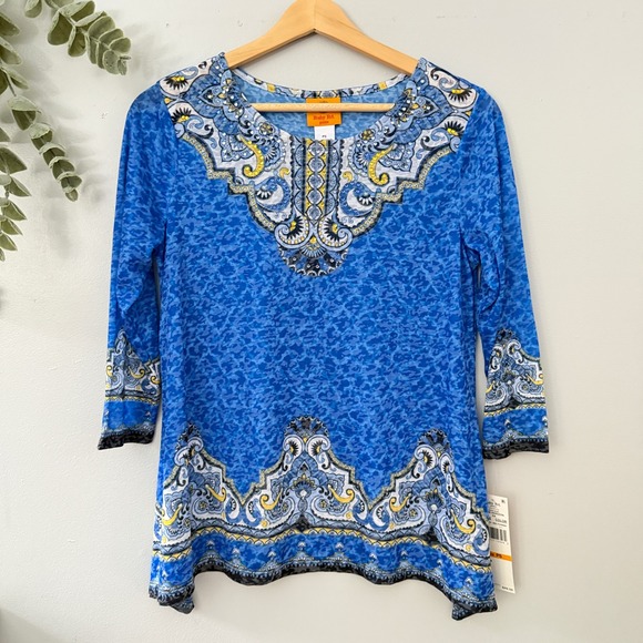 Ruby Rd. Tops - Ruby Rd Top Bohemian Petite Blue Horizon Paisley Rhinestone Embellished NWT